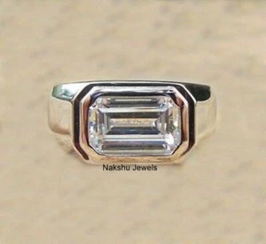 3,00 ct D/VVS1 Smaragdschliff Moissanit Herren Verlobungsring massiv 14 K Weißgold - Bild 1 von 7