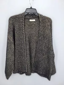 Sleeping on Snow Cardigan Sweater Womens Black Gold Metallic Open Front Boho - Picture 1 of 8