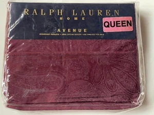 Rare NEW *Ralph Lauren ~QUEEN FLAT SHEET DONCASTER Paisley BERGUNDY Sateen - Picture 1 of 6