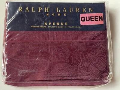 Rare NEW *Ralph Lauren ~QUEEN FLAT SHEET DONCASTER Paisley BERGUNDY Sateen - Image 1 of 4