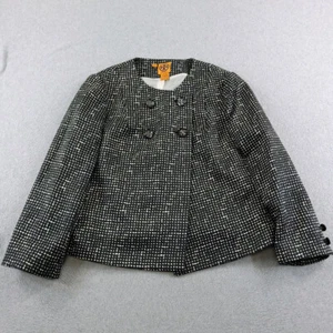 Tory Burch Blazer Womens 10 Black Wool Silk Blend Short Lined Double Breasted - Picture 1 of 15