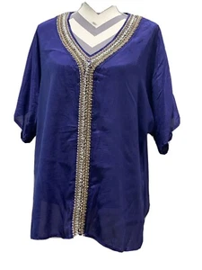 Chicos Tunika Top Damen Übergröße Gr. 2 bestickt Perlen Shirt royalblau Shirt S/S - Bild 1 von 10