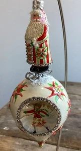 PATRICIA BREEN Santa Claus ice-skating poinsettia indent Christmas Ornament 5.75 - Picture 1 of 8