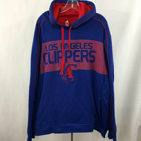 ADIDAS Mens 2XL Blue Red L.A Clippers NBA Hoodie Fleece Sweater Sweatshirt Cover