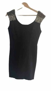 Guess Bodycon Scoop Neck Black Dress Gold Sequin Size M - Excellent condition - Picture 1 of 5
