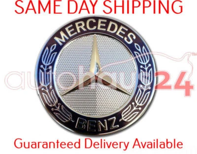 NEW MERCEDES BENZ ORIGINAL FLAT HOOD EMBLEM & HOLDER PART E550 E350 E63 E300 E55 - Image 1 of 2