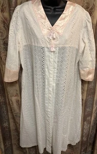 Vintage Early 1900s Edwardian White Cotton Eyelet And Silk Robe Dressing Gown XL - Picture 1 of 24