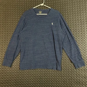 Polo Ralph Lauren Azul Jaspeado Manga Larga Blanco Pony Logo Camisa Para Hombre Talla L - Imagen 1 de 8