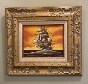 Pre Owned Remarkable Clipper Ship Sailing On The Sea Oil Painting Matted/Framed - Picture 1 of 3