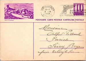 Switzerland 1938 10r Gotthard Postal Card used - Picture 1 of 2