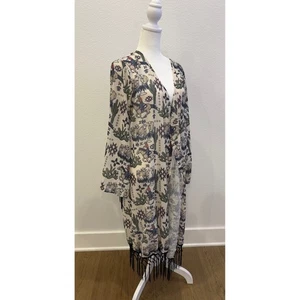 Crazy Train Western Cowboy Print Fringe Kimono Duster Cover Up S/M - Picture 1 of 7