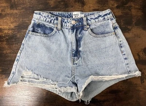 Princess Polly Damengröße 2 hohe Taille abgenutzte abgeschnittene Jeansshorts - Bild 1 von 3