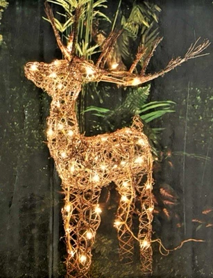 NEW Alpine 35" Rattan Reindeer Christmas Yard Decoration w/ LED Lights - Image 1 of 4