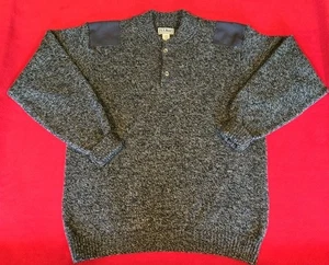 VTG LL Bean Wool Nylon Sweater Knit Military Shoulder Pads Brown Men’s Large - Picture 1 of 17