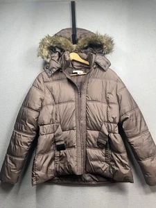 New York & Company Puffer Mantel Damen Gr. XL Kunstfellbesatz an Kapuze taupe  - Bild 1 von 6