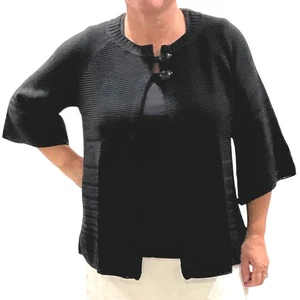 Denim & Co. Schwarz Strick Cardigan Pullover Set Strass Knopf 3/4 Glockenärmel Lg - Bild 1 von 15