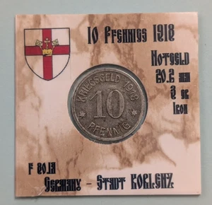 1918 Deutschland Kaiserreich 10 Pfennig 1. Weltkrieg Notgeld "KRIEGSGELD" Koblenz - Germany #214 - Bild 1 von 2