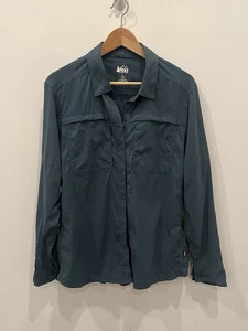 Camisa para mujer REI COOP talla L Sahara abotonada manga larga verde azulado senderismo ventilada - Imagen 1 de 8