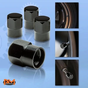 4 Pcs Black Aluminum Tires Stem Caps Hex Flat Top Wheel Air Valve Dust Cover - Picture 1 of 4