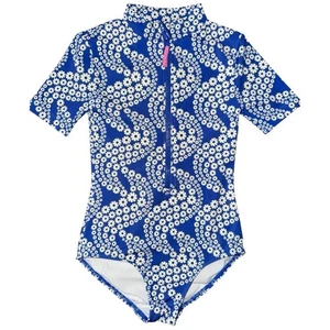 Mini Boden Girls Size 6 7 Blue White Short Sleeve Zip Up Swim Bathing Suit - Picture 1 of 5
