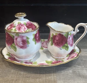 Royal Albert Old English Rose Serving Tray Milk Jug Sugar Bowl w/ Lid Bone China - Picture 1 of 24