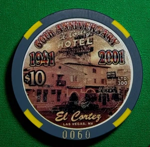EL CORTEZ CASINO LAS VEGAS NEVADA 10 $ 60TH ANNIVERSARY SERIENNUMMER CASINO CHIP - Bild 1 von 4