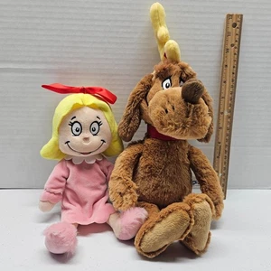 Dr Seuss THE GRINCH PLUSH LOT of 2 - Cindy Lou Who & Max the Dog - 2023 Aurora - Picture 1 of 7