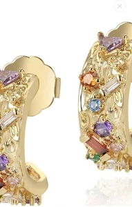 MEME LONDON Rainbow 🌈 Gem Earrings 18 K Gold Plated - Picture 1 of 6