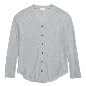 Walking on Sunshine Girls Brushed Waffle Knit Button Front Cardigan Top Gray XL - Picture 1 of 3