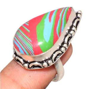 Rainbow Calsilica Gemstone Sterling Silver Vintage Ring Jewelry Size-8" YV-196 - Picture 1 of 8