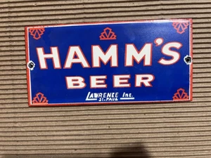 PORCELAIN HAMM'S BEER ENAMEL SIGN 8X4 INCHES - Picture 1 of 2