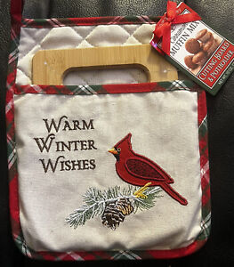 Warm Winter Wishes Potholder & Cutting Board Red Cardinal Bird Plaid Christmas
