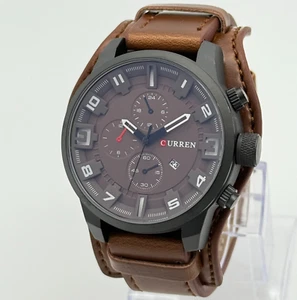 NEW Men's CURREN Quartz Chronograph Brown Dial Watch, Brown Bund Strap, 47mm - Picture 1 of 8