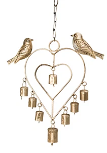 Carillón de viento decorativo en forma de corazón con pájaros, 30 x 28 cm, hierro forjado - Imagen 1 de 9