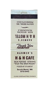 Cubierta de cerilla vintage Harmers H & H Café South Bend Washington - Imagen 1 de 1