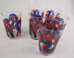 Set of 6 IKEA Framkalla Glasses Tumblers Abstract Red Blue - Made in France - Picture 1 of 8