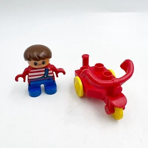 Vintage Lego Duplo Red Trike with Yellow Wheels Tricycle + Boy red white stripe - Picture 1 of 2
