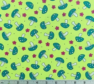 Lime Teal Amanita Mushrooms Hoot Hoot Cotton Quilt Fabric Kim Schaefer Andover - Picture 1 of 1