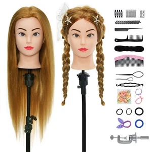 24'' 60% Real Hair Training Head Salon Hairdressing Mannequin Doll w/ Braid Set - Picture 1 of 11