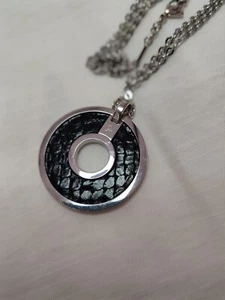 Calvin Klein Stainless steel Black leather on Circle Pendant Long Chain Necklace - Picture 1 of 5