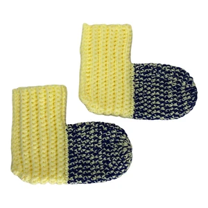 Handmade Slippers Sz 6 Blue & Yellow Unisex Crocheted Yarn by Marsha - Picture 1 of 6