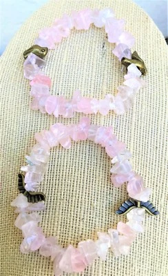 2 Pulseras elásticas con cuentas de cuarzo rosa con astillas de piedras preciosas Chakra Feng Shui EE. UU. Foto 1 de 2