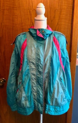 Vintage 80s Womens Track Jacket by Fleet Street pink & blue Windbreaker Size L - Image 1 of 4