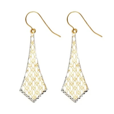14k Solid 2 Tone Gold Fancy Dangling Earrings Pendientes Colgantes - Image 1 of 4
