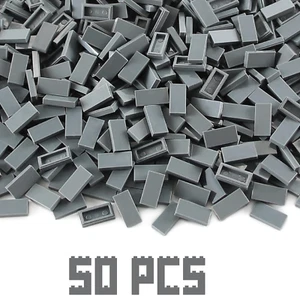 LEGO Parts and Pieces: Dark Bluish Gray 1x2 Tile x50 Pieces Bulk 3069 - New - Picture 1 of 3