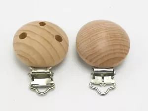Baby Pacifier Wooden Clips Suspender Soother Infant Round Untreated Beech Wood - Picture 1 of 7