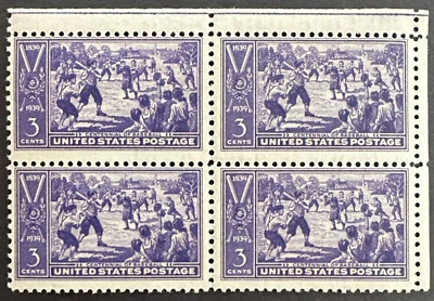 US 1939 Sc# 855 Block of 4 MNH OG BASEBALL CENTENNIAL Sand Lot Game - Image 1 of 2
