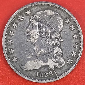 1836 CAPPED BUST QUARTER SPLIT DIE CRACK ERROR OBVERSE - Picture 1 of 2