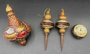 2 Vintage Shatter Proof Bronze and Gold Christmas Ornament 6” X 2” + another - Picture 1 of 10