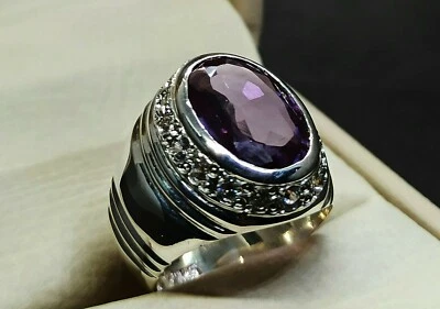 6 克拉椭圆形切割变色亚历山大石纯银 925 手工制作女式戒指 — 第 1/4 张图片